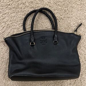 Tory Burch Black Leather Tote with Braided Handles